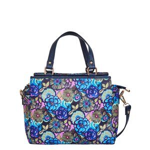 Blue Floral Printed Fabric Women Top Handle Satchel Bag Crossbody Sling Purse